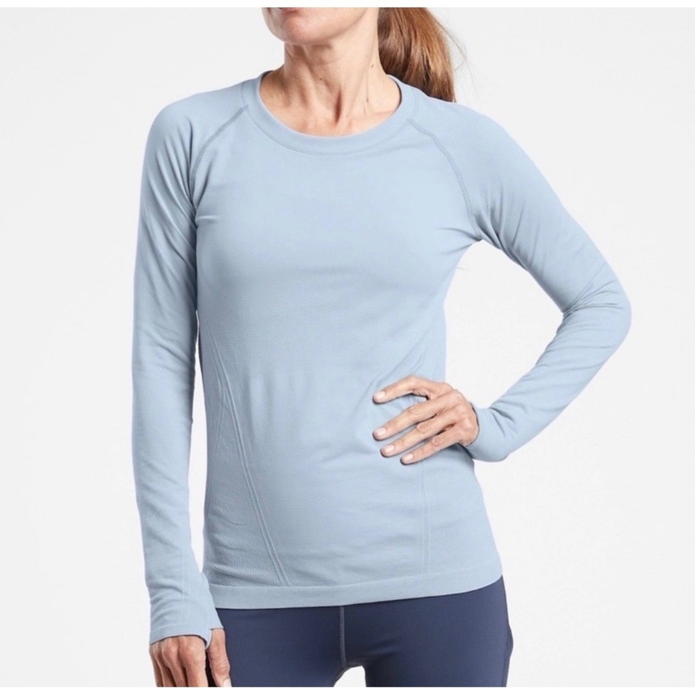 Athleta Momentum Long Sleeve Top Blue Seamless Thumbhole size Large